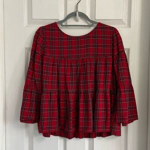 Madewell Plaid Blouse Size Medium Red 3/4 Sleeves Button Up in Back